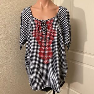 NWT Westport 1962 Gingham Embroidery Cotton Blouse Sz 2X